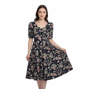 Vintage Cottagecore Floral Print Drop Waist Midi Dress E.D. Michaels Melanie Dru